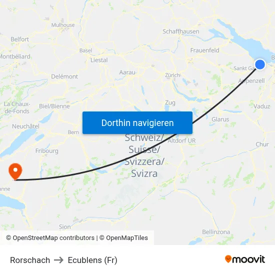 Rorschach to Ecublens (Fr) map