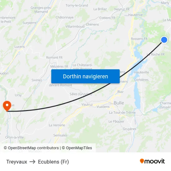 Treyvaux to Ecublens (Fr) map