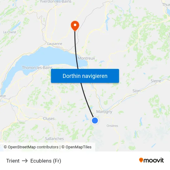 Trient to Ecublens (Fr) map