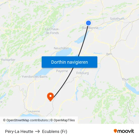 Péry-La Heutte to Ecublens (Fr) map