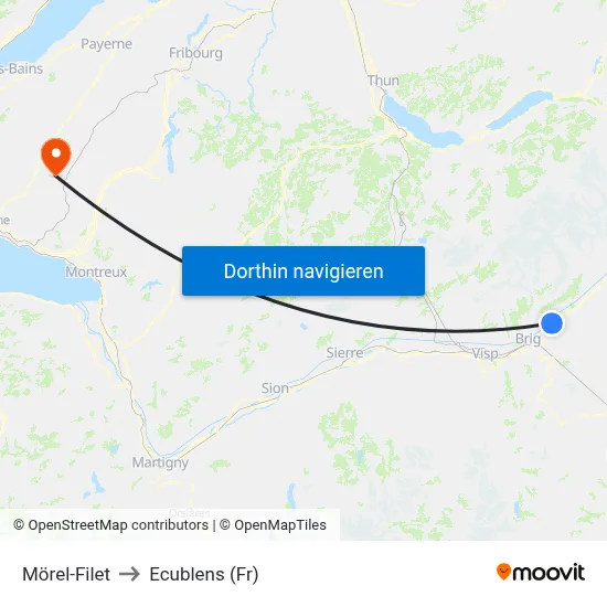 Mörel-Filet to Ecublens (Fr) map