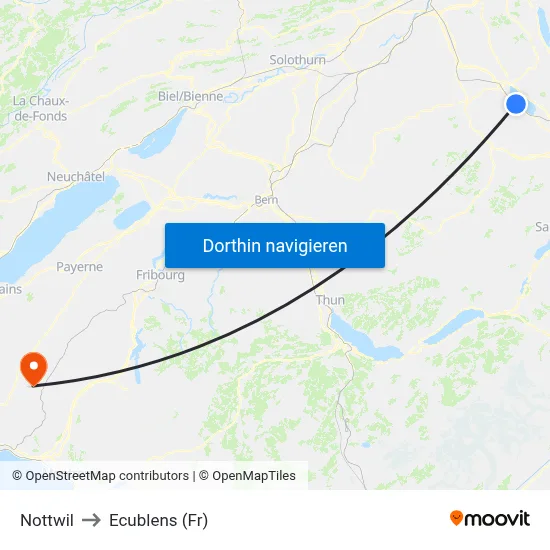 Nottwil to Ecublens (Fr) map
