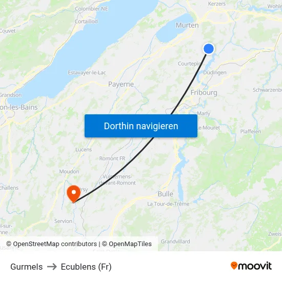 Gurmels to Ecublens (Fr) map