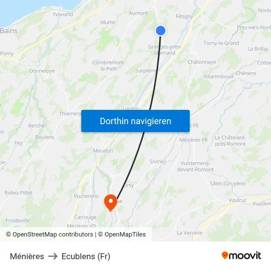 Ménières to Ecublens (Fr) map