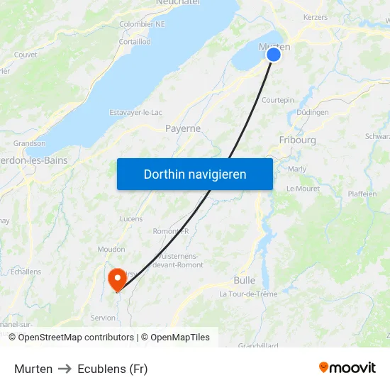 Murten to Ecublens (Fr) map