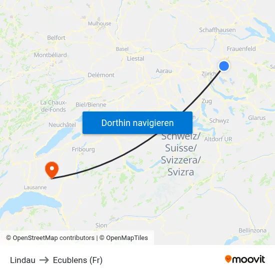 Lindau to Ecublens (Fr) map