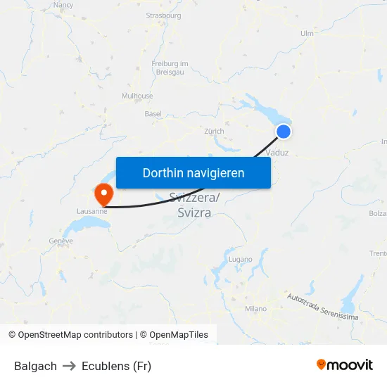 Balgach to Ecublens (Fr) map