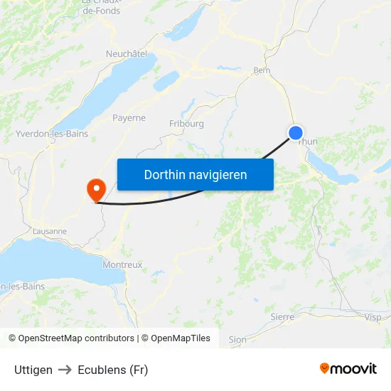 Uttigen to Ecublens (Fr) map