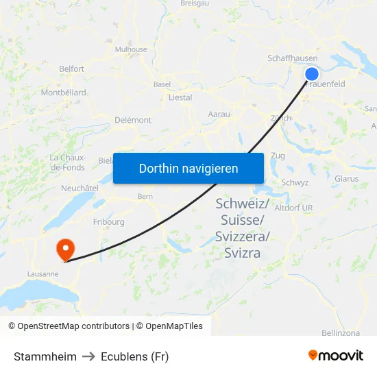 Stammheim to Ecublens (Fr) map
