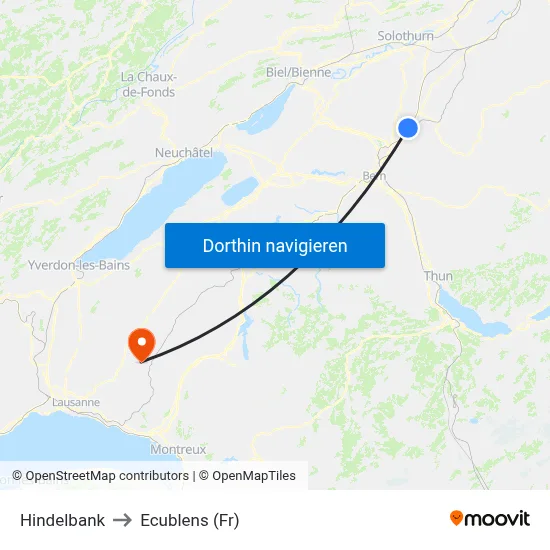 Hindelbank to Ecublens (Fr) map