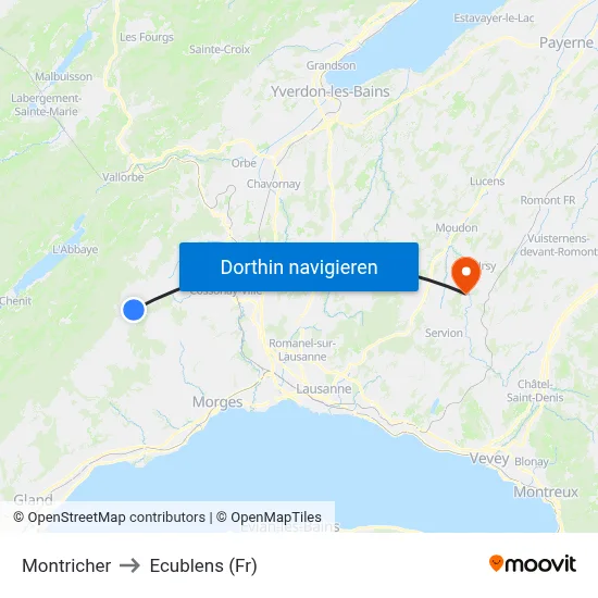 Montricher to Ecublens (Fr) map