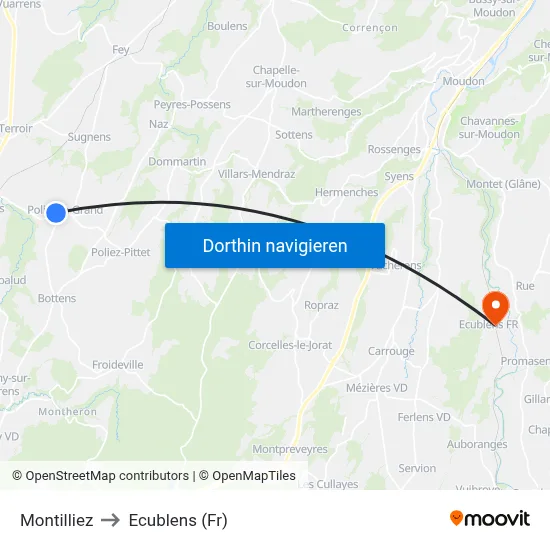 Montilliez to Ecublens (Fr) map