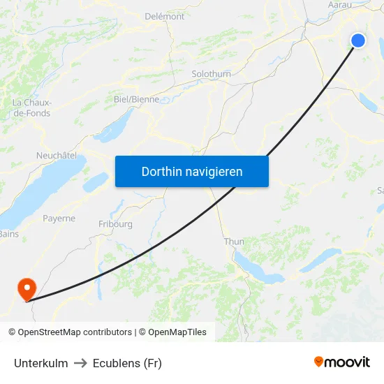 Unterkulm to Ecublens (Fr) map