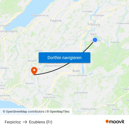 Ferpicloz to Ecublens (Fr) map