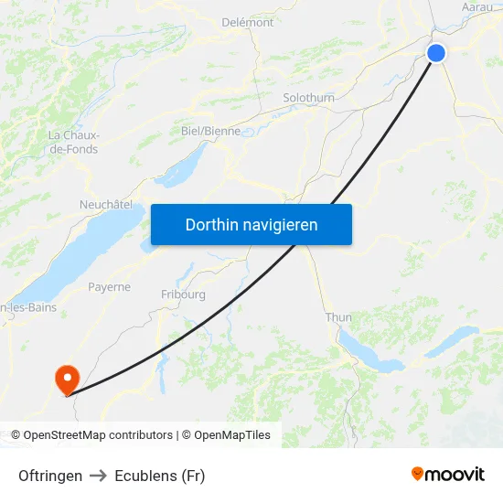 Oftringen to Ecublens (Fr) map
