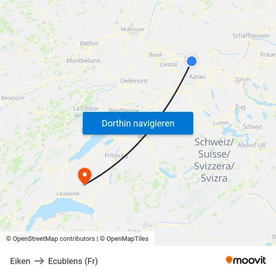 Eiken to Ecublens (Fr) map