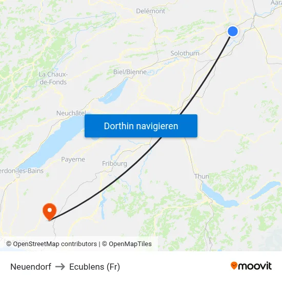 Neuendorf to Ecublens (Fr) map