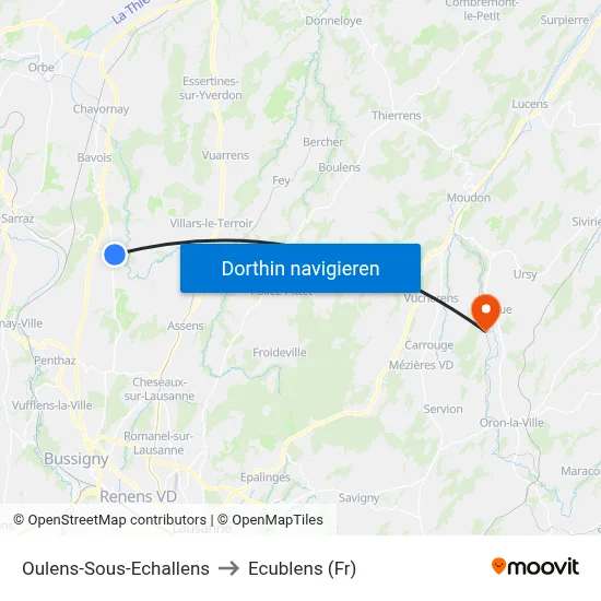 Oulens-Sous-Echallens to Ecublens (Fr) map
