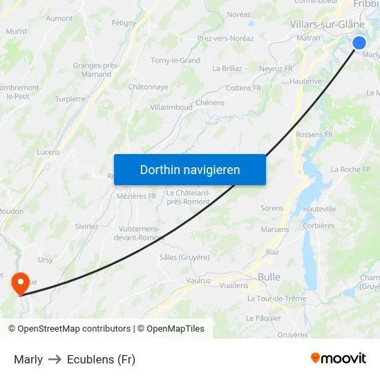 Marly to Ecublens (Fr) map