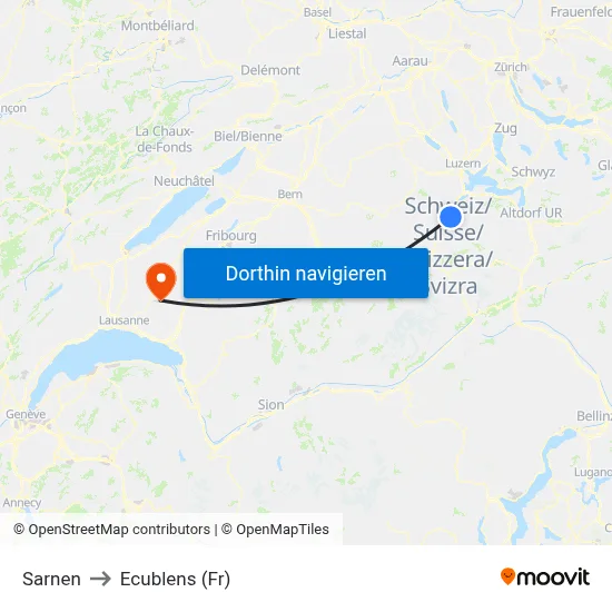 Sarnen to Ecublens (Fr) map