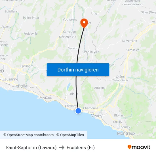 Saint-Saphorin (Lavaux) to Ecublens (Fr) map