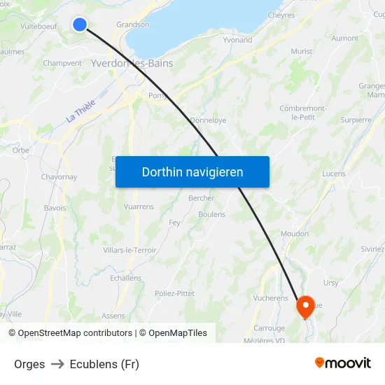 Orges to Ecublens (Fr) map