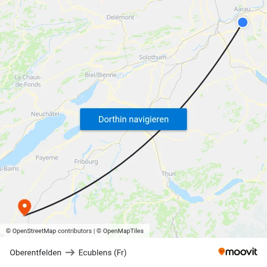 Oberentfelden to Ecublens (Fr) map
