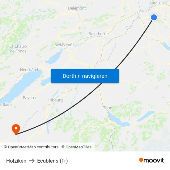 Holziken to Ecublens (Fr) map
