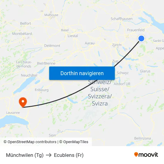 Münchwilen (Tg) to Ecublens (Fr) map