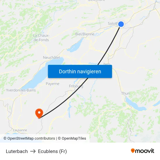 Luterbach to Ecublens (Fr) map