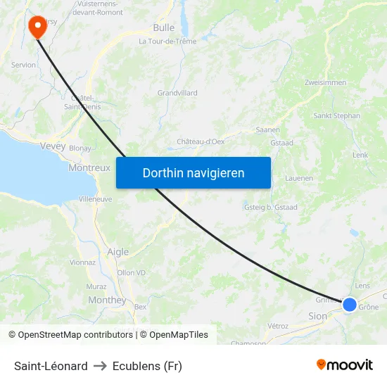 Saint-Léonard to Ecublens (Fr) map