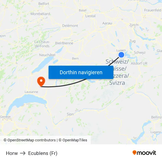 Horw to Ecublens (Fr) map