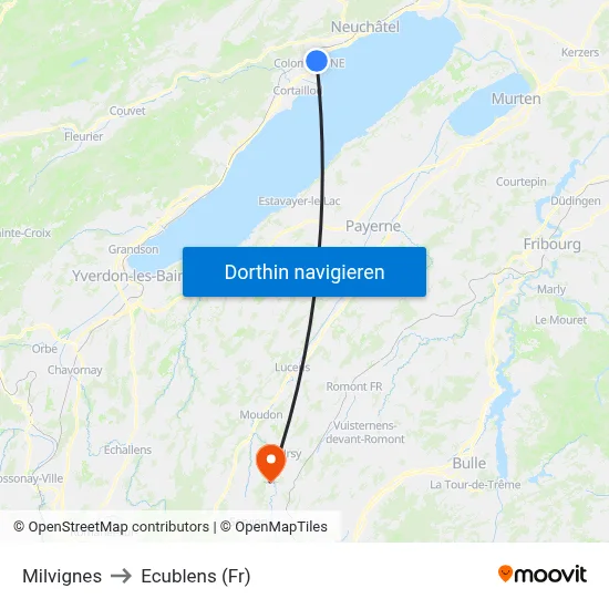 Milvignes to Ecublens (Fr) map