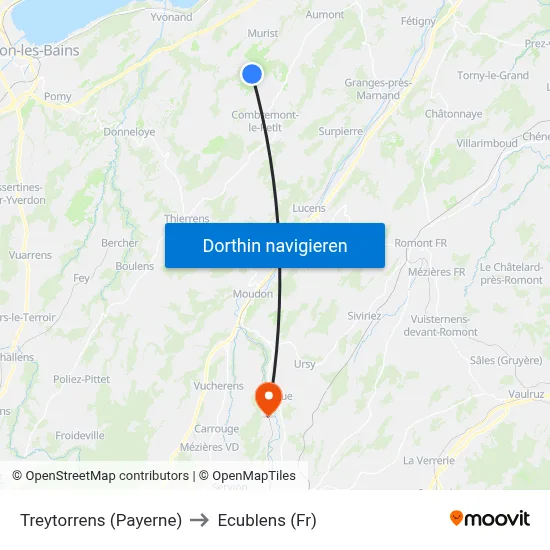 Treytorrens (Payerne) to Ecublens (Fr) map