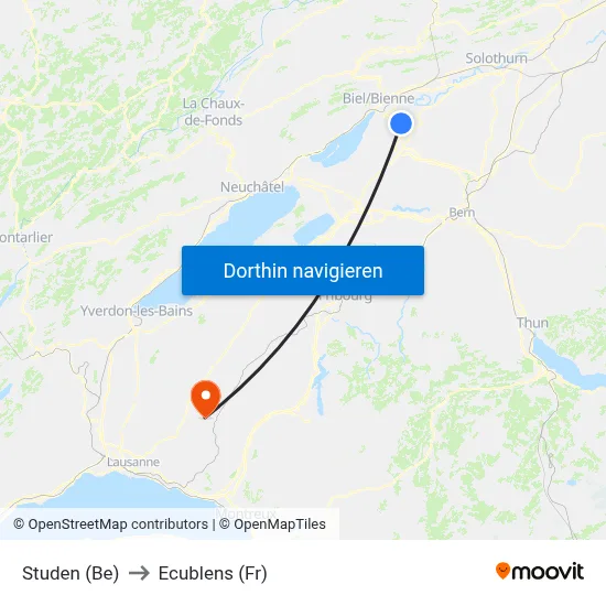Studen (Be) to Ecublens (Fr) map