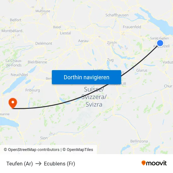 Teufen (Ar) to Ecublens (Fr) map