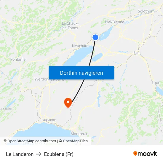 Le Landeron to Ecublens (Fr) map