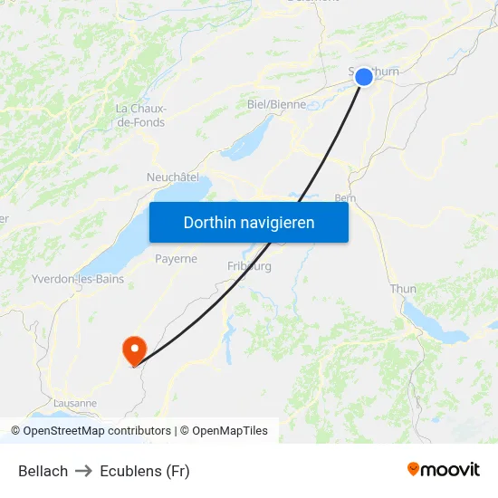 Bellach to Ecublens (Fr) map