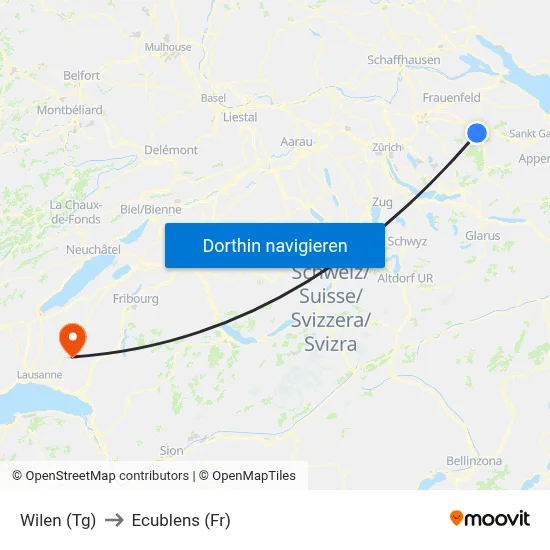 Wilen (Tg) to Ecublens (Fr) map