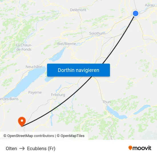 Olten to Ecublens (Fr) map