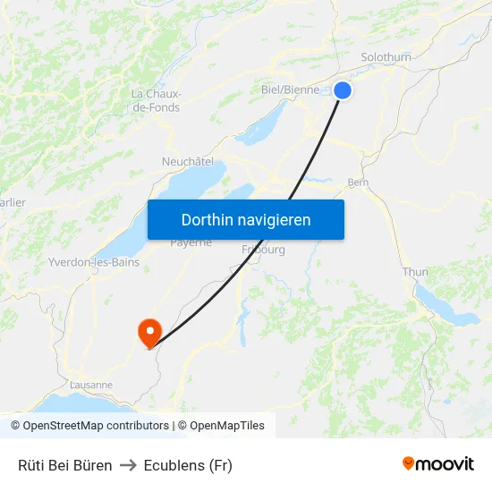 Rüti Bei Büren to Ecublens (Fr) map