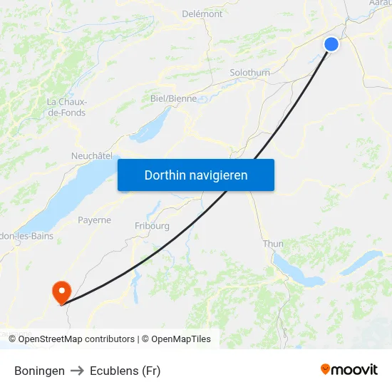 Boningen to Ecublens (Fr) map