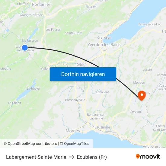 Labergement-Sainte-Marie to Ecublens (Fr) map