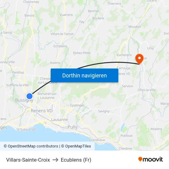 Villars-Sainte-Croix to Ecublens (Fr) map