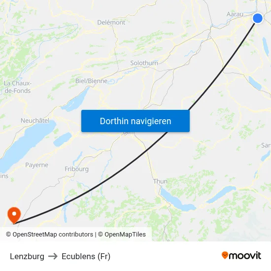 Lenzburg to Ecublens (Fr) map