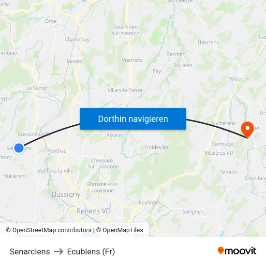 Senarclens to Ecublens (Fr) map