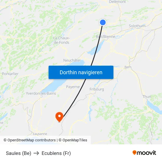 Saules (Be) to Ecublens (Fr) map