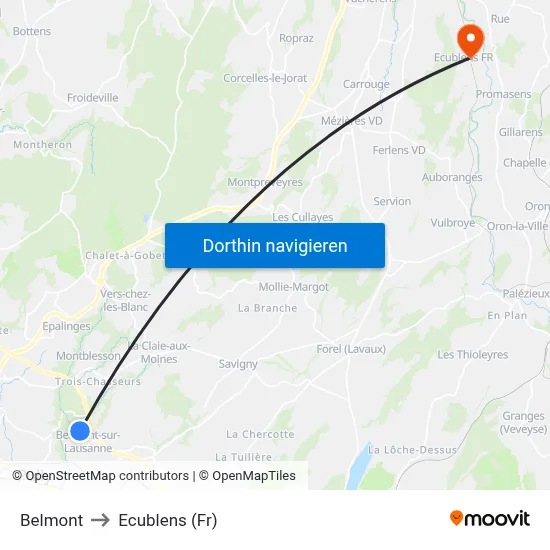 Belmont to Ecublens (Fr) map