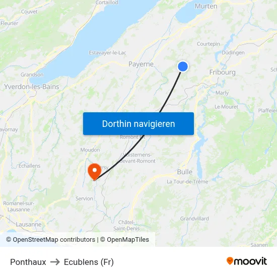 Ponthaux to Ecublens (Fr) map
