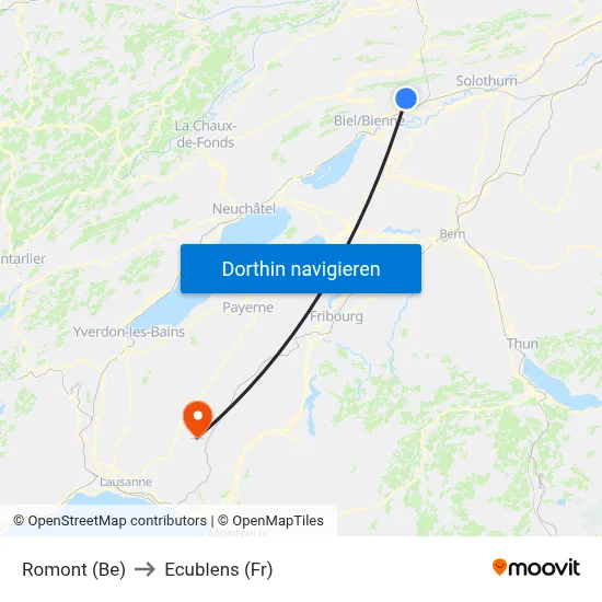 Romont (Be) to Ecublens (Fr) map